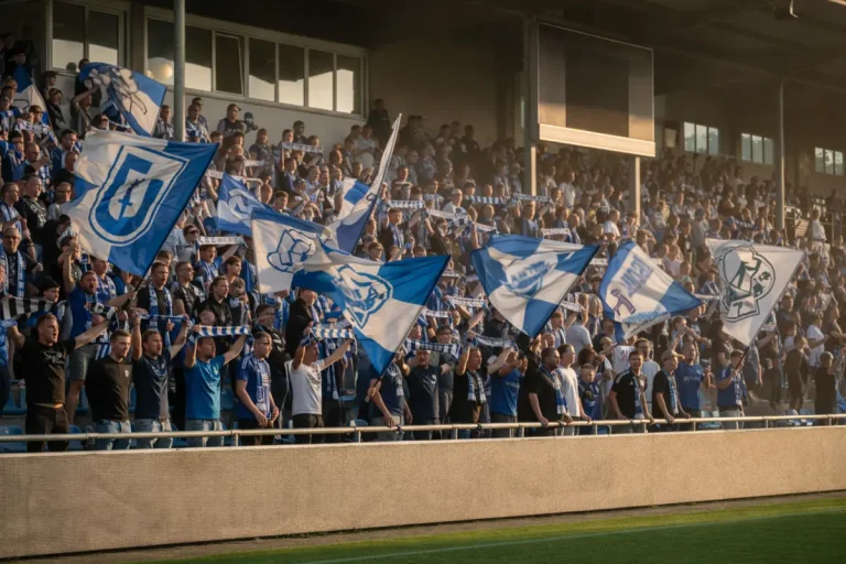 3. Liga – Traditionsclub-Fans im vollen Stadion mit Fahnen