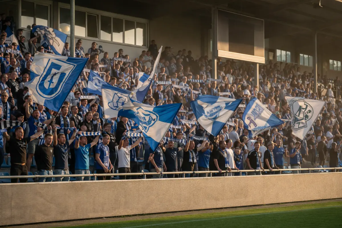 3. Liga – Traditionsclub-Fans im vollen Stadion mit Fahnen