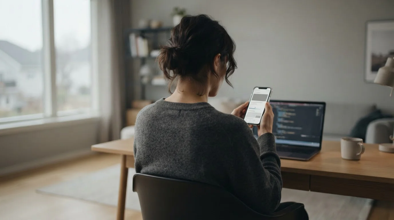 Eine Person überprüft die Auszahlungszeit auf einem Smartphone mit neutraler Benutzeroberfläche