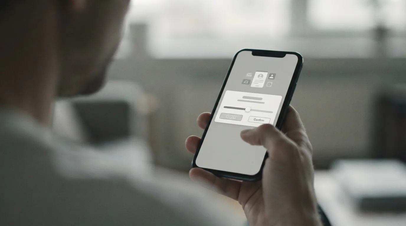 Smartphone-Bildschirm zeigt abstraktes Limit-Einstellungsmenü vor grauem Hintergrund