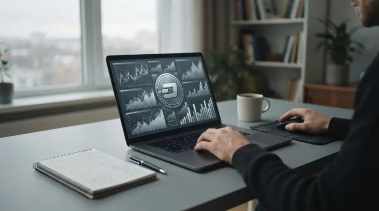 Bitcoin-Symbol und Sportwetten-Analyse auf einem Laptop-Bildschirm