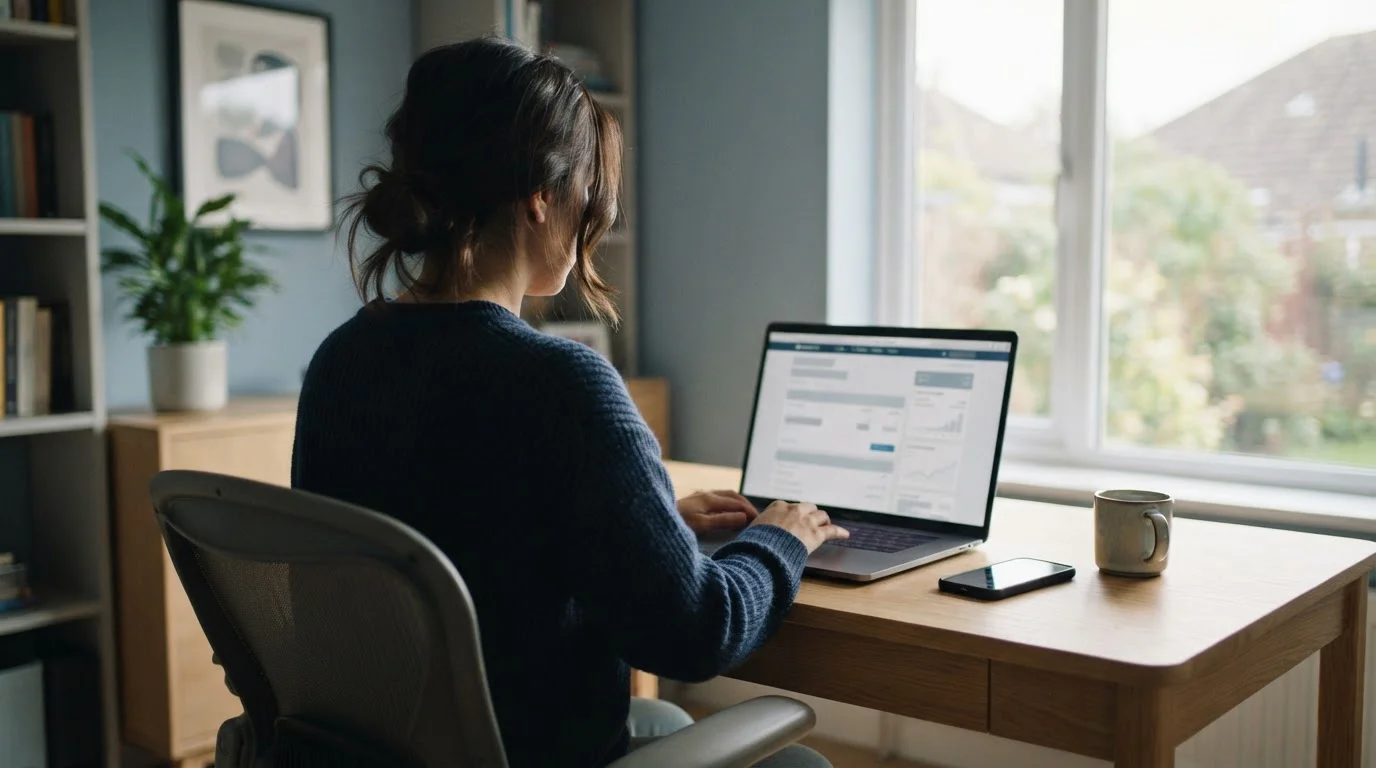 Person nutzt Online-Banking auf Laptop für sichere Sportwetten-Einzahlungen in Deutschland