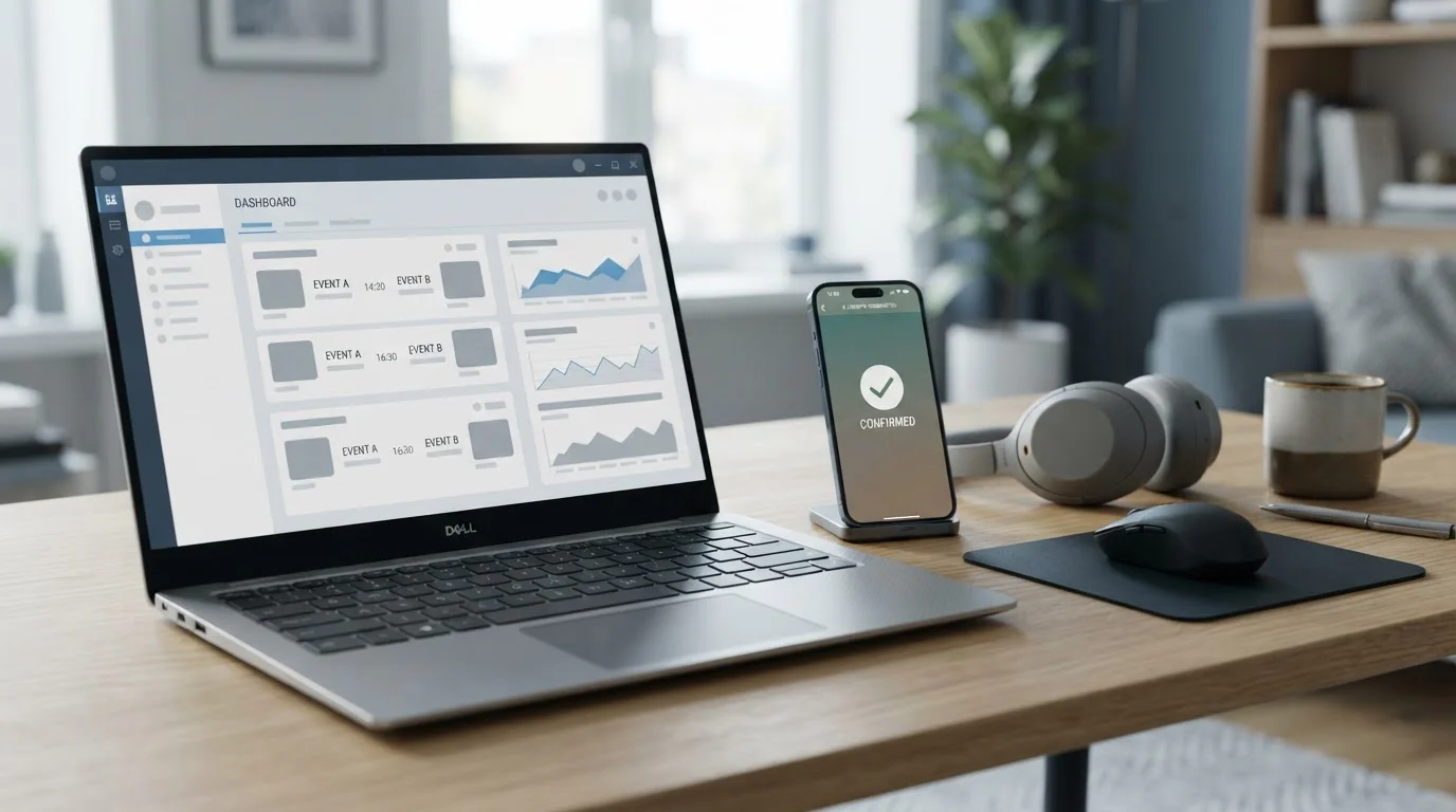 Laptop mit Wettplattform und mobiles Bezahlsystem im Hintergrund