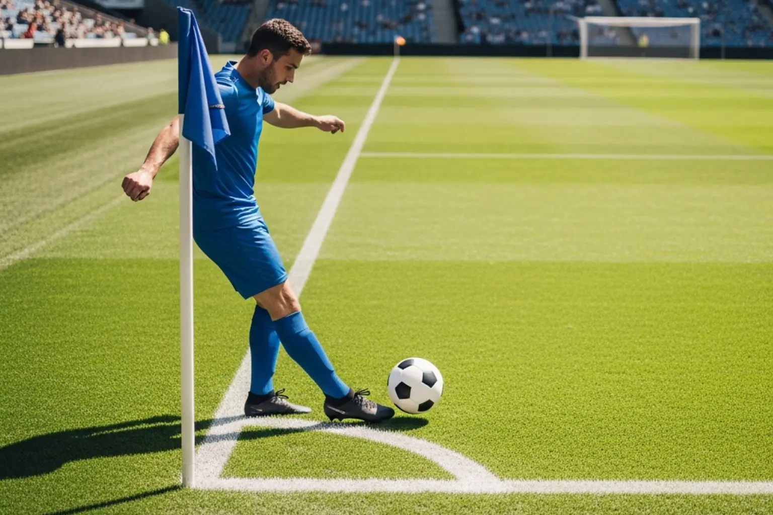 Fußballspieler führt Eckball aus im Stadion
