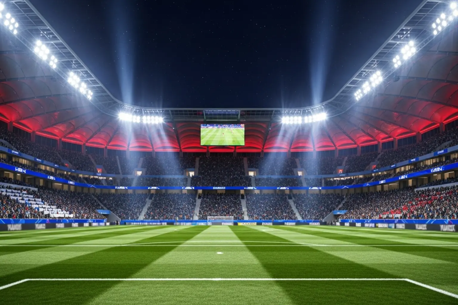 Europa League – Europapokal-Abend im Stadion mit Flutlichtmasten