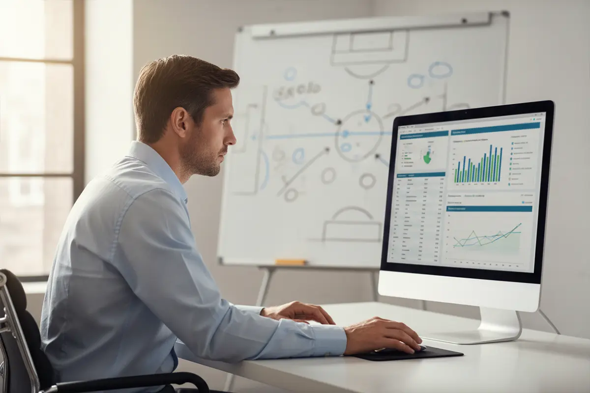 Fußball Tipps Heute – Analyst wertet Statistiken auf einem Monitor aus