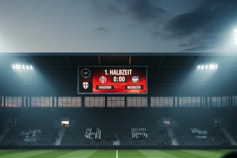 Fußballstadion mit Anzeigetafel zur Halbzeit
