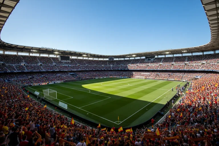La Liga – Spanisches Fußballstadion unter blauem Himmel mit Fans