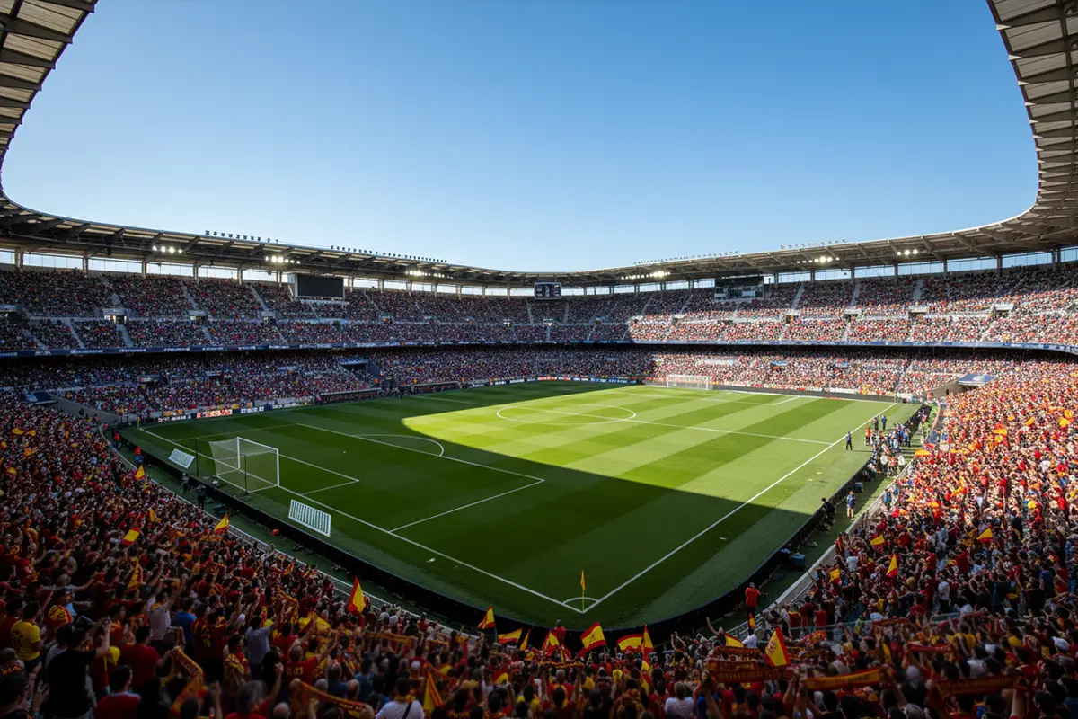 La Liga – Spanisches Fußballstadion unter blauem Himmel mit Fans