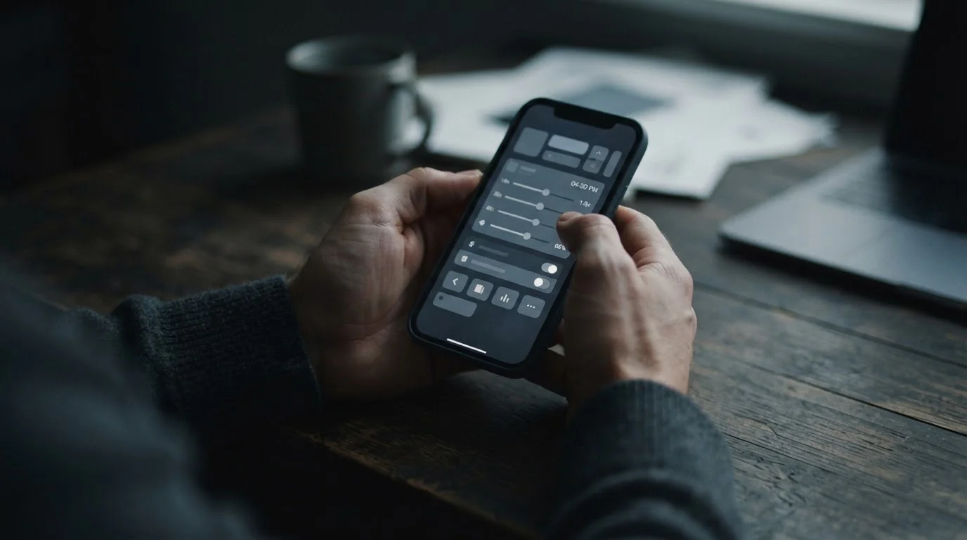Hände bedienen Smartphone mit Einstellungen für Limits und Kontrollfunktionen