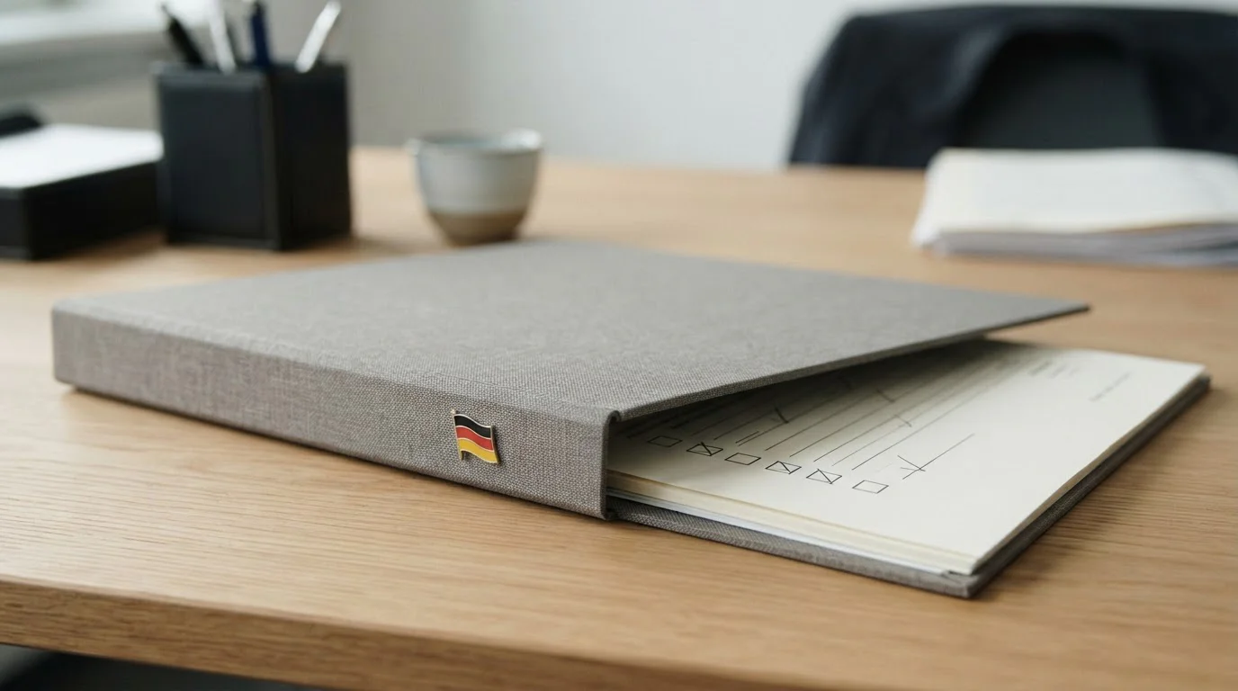 Dokument mit Lizenzsymbolen und deutscher Flagge für regulierte Wettanbieter