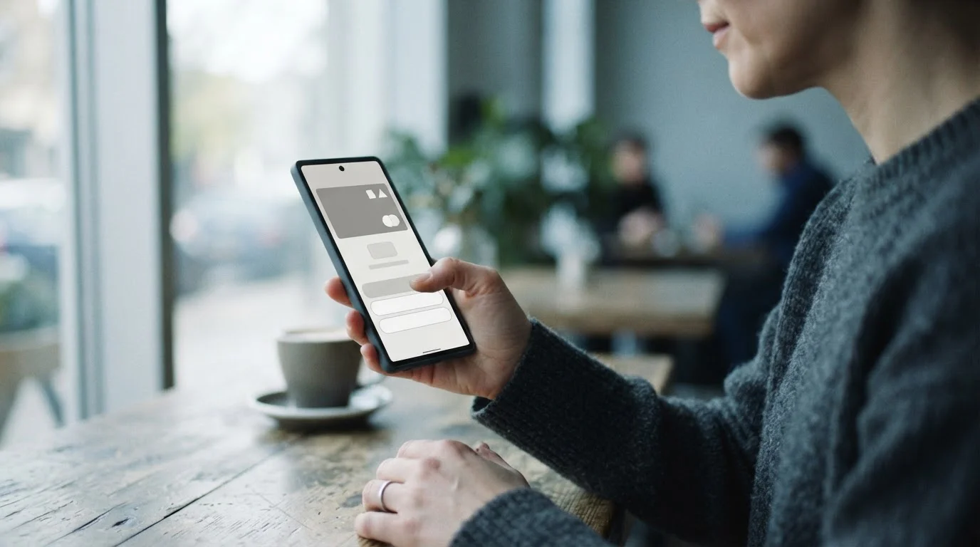 Person nutzt mobiles Bezahlsystem auf dem Smartphone