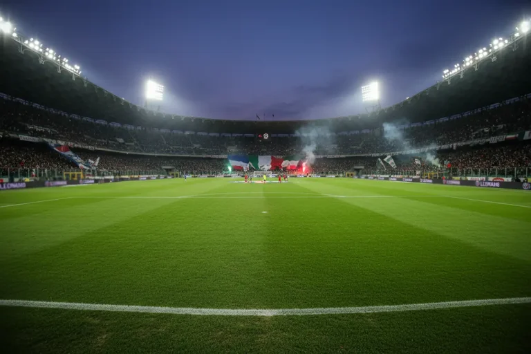 Serie A – Italienisches Stadion mit dramatischer Abendbeleuchtung
