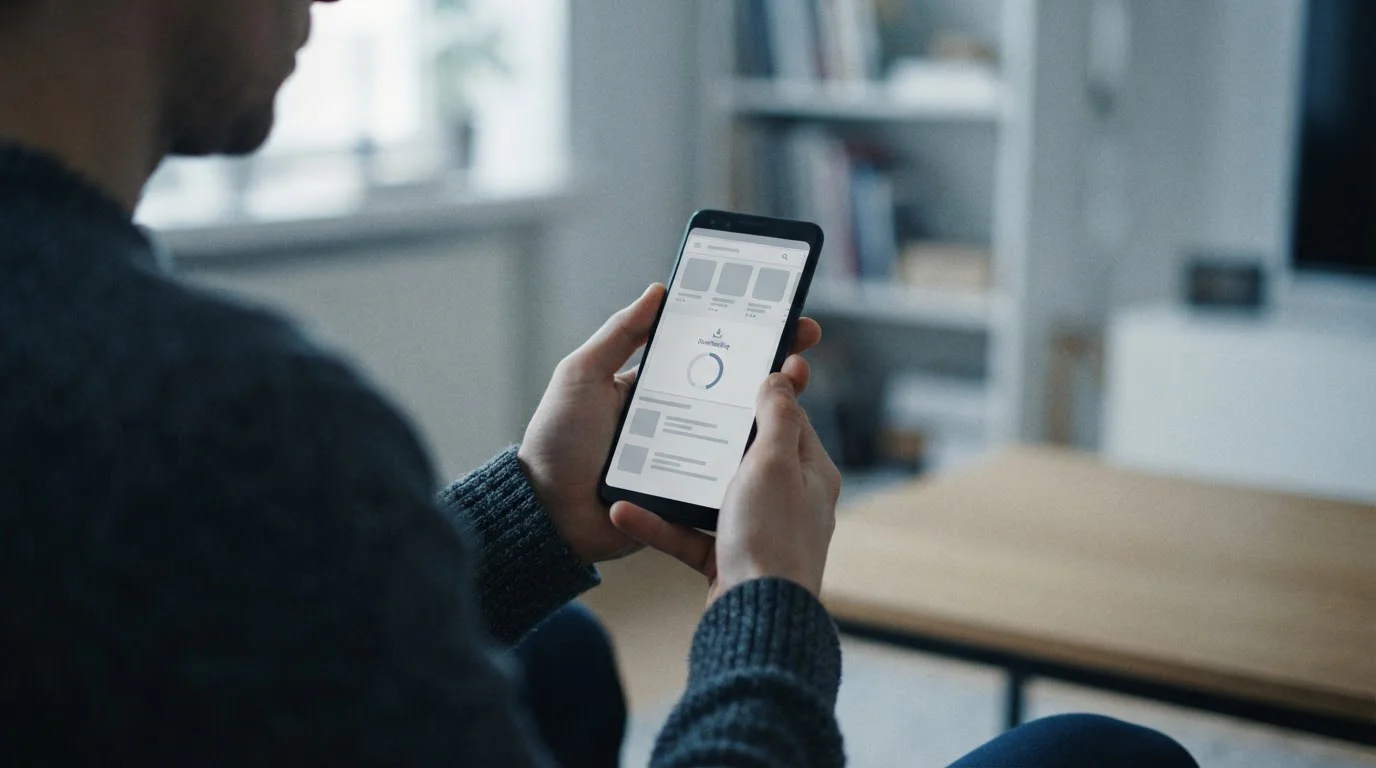 Smartphone-Bildschirm zeigt Download-Vorgang aus offiziellem App Store