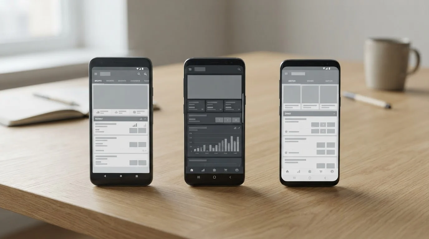 Mehrere Android-Smartphones nebeneinander im Test-Vergleich
