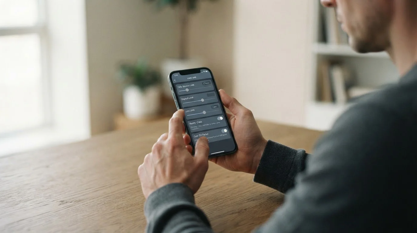 Person setzt Einzahlungslimit in Wett-App auf dem Smartphone