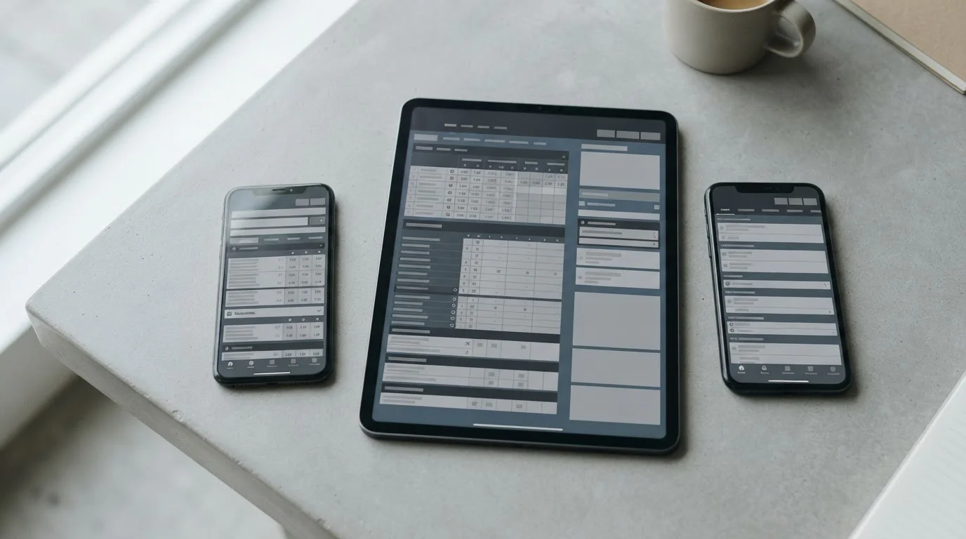 Mehrere Geräte zeigen unterschiedliche Wettanbieter-Interfaces im Vergleich