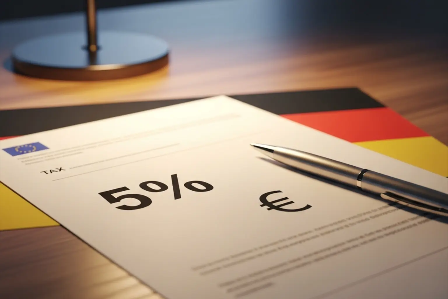 Dokument mit Steuerprozent und Eurozeichen auf Schreibtisch