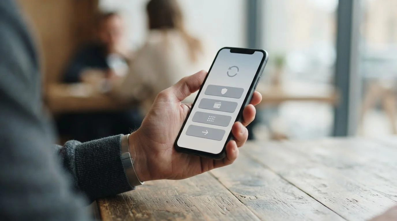 Smartphone mit Übersicht digitaler Zahlungsmethoden auf dem Display